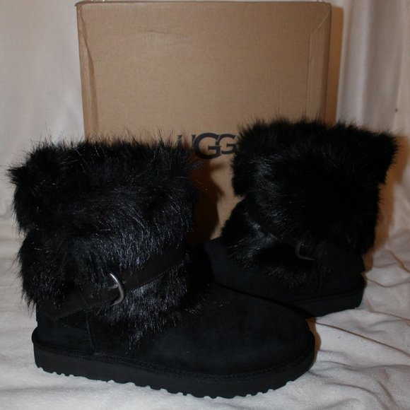 Nib Ugg Shaggy Buckle Mini Suede Fur 